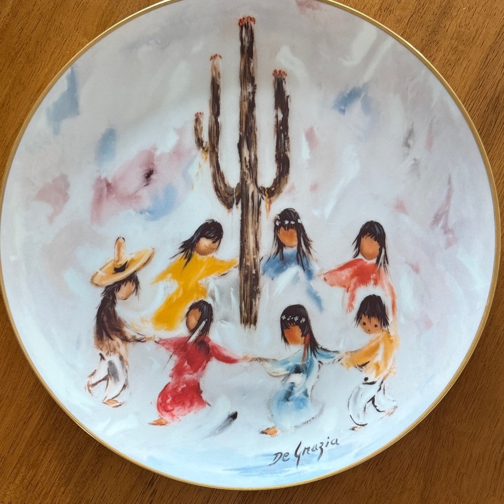 Ceramic Plate by DeGrazia with Colorful Desert Scene